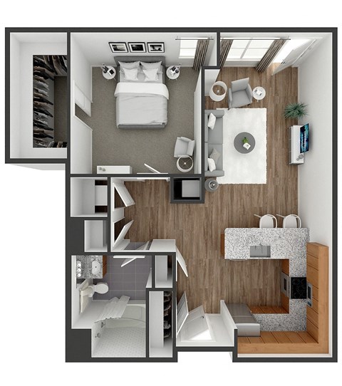 Floor plan for 1 bed, 1 bath, 790 sqft